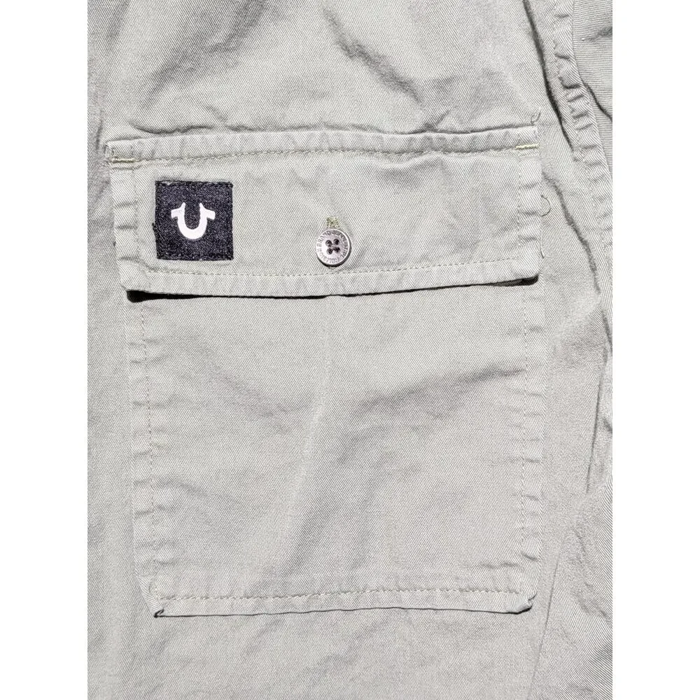 True Religion Green Button Up Work Shirt Large Long Sleeve Horseshoe Logo Cotton